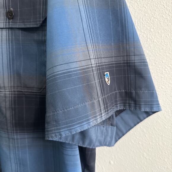 Kuhl Response Shirt Mens XXL 2XL Blue Gray Plaid Short Sleeve Button Up Hiking - Picture 3 of 6